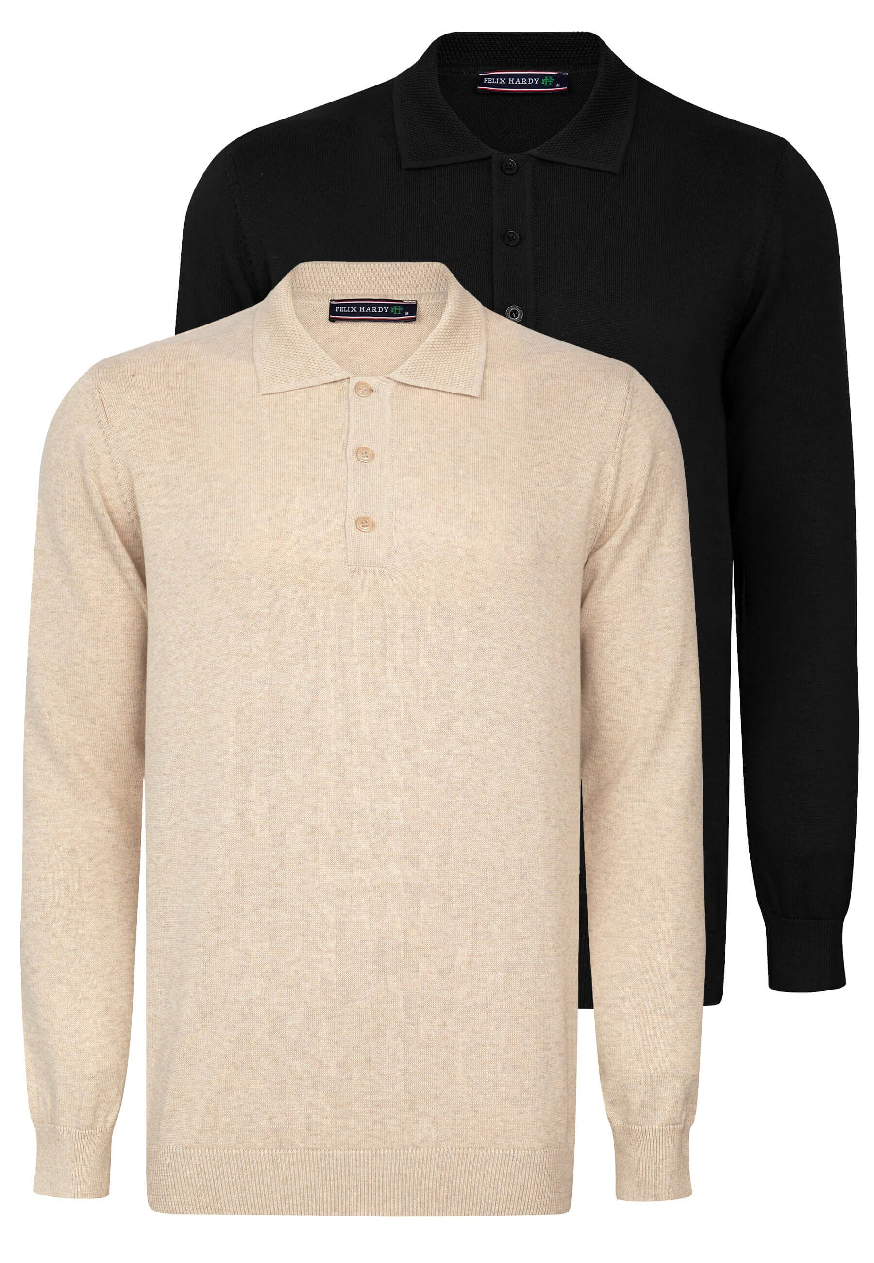 2 Pack Long Sleeve Polo Pullover wit buttoned