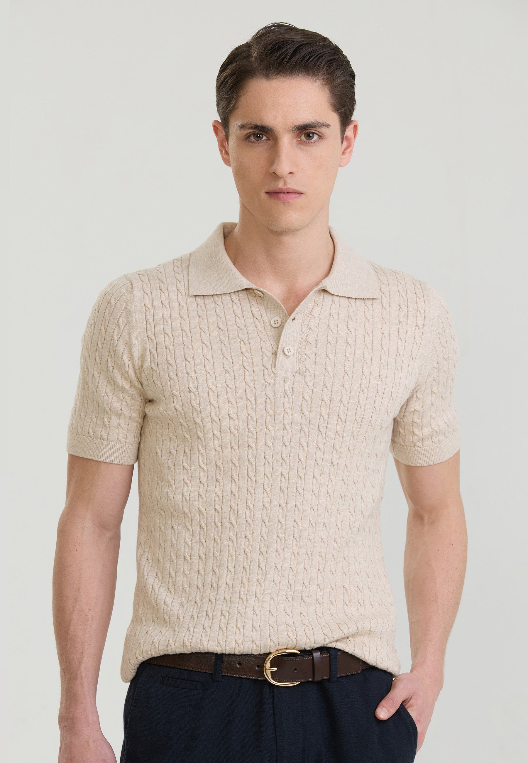 Men's Cable Knit Polo Shirt | Short Sleeve – Felix Hardy