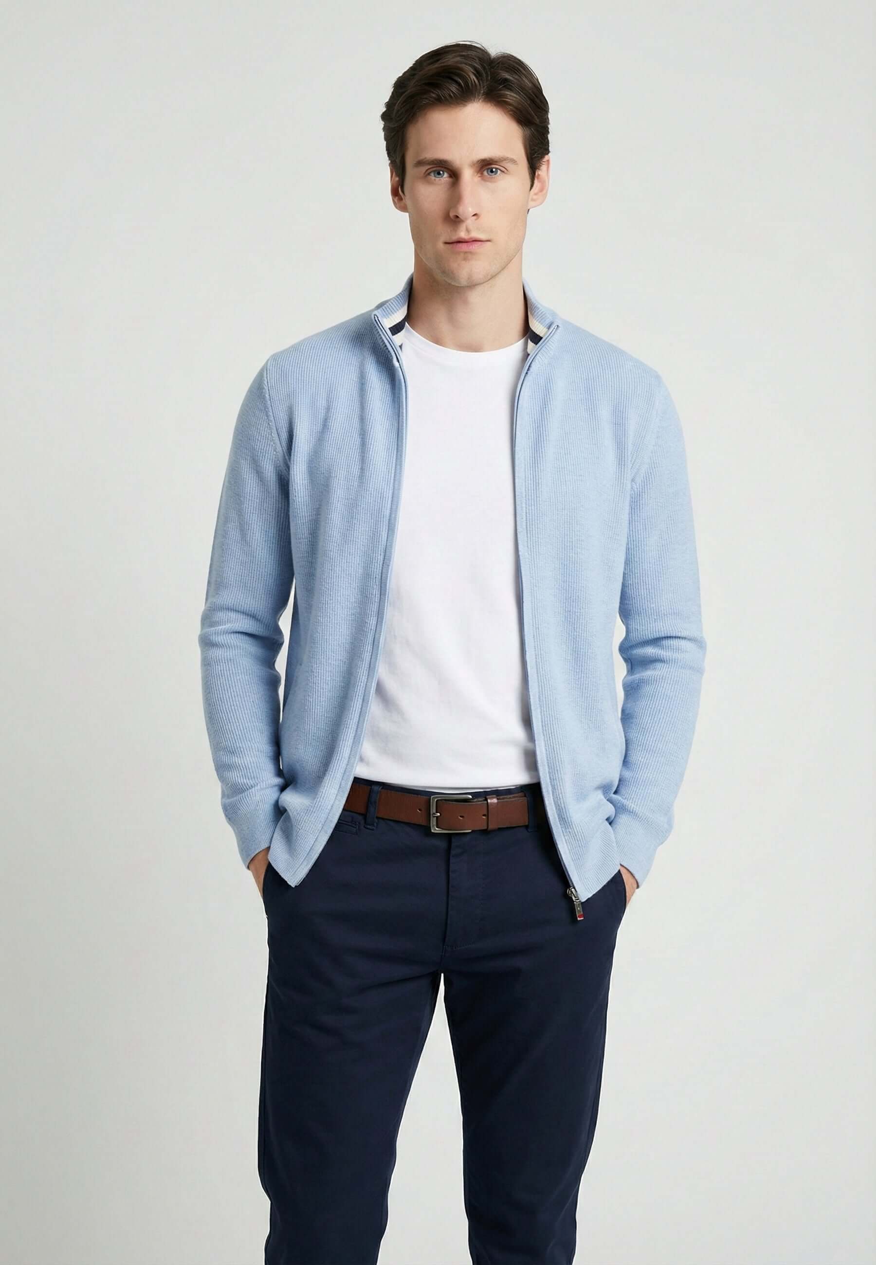 High Neck Full Zipper Long Sleeve Cardigan