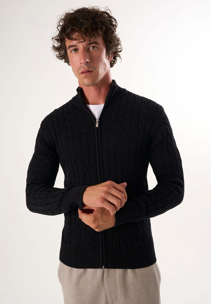 Cable Knit Full Zipper Long Sleeve Cardigan