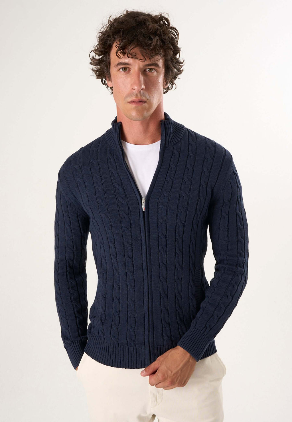 Cable Knit Full Zipper Long Sleeve Cardigan