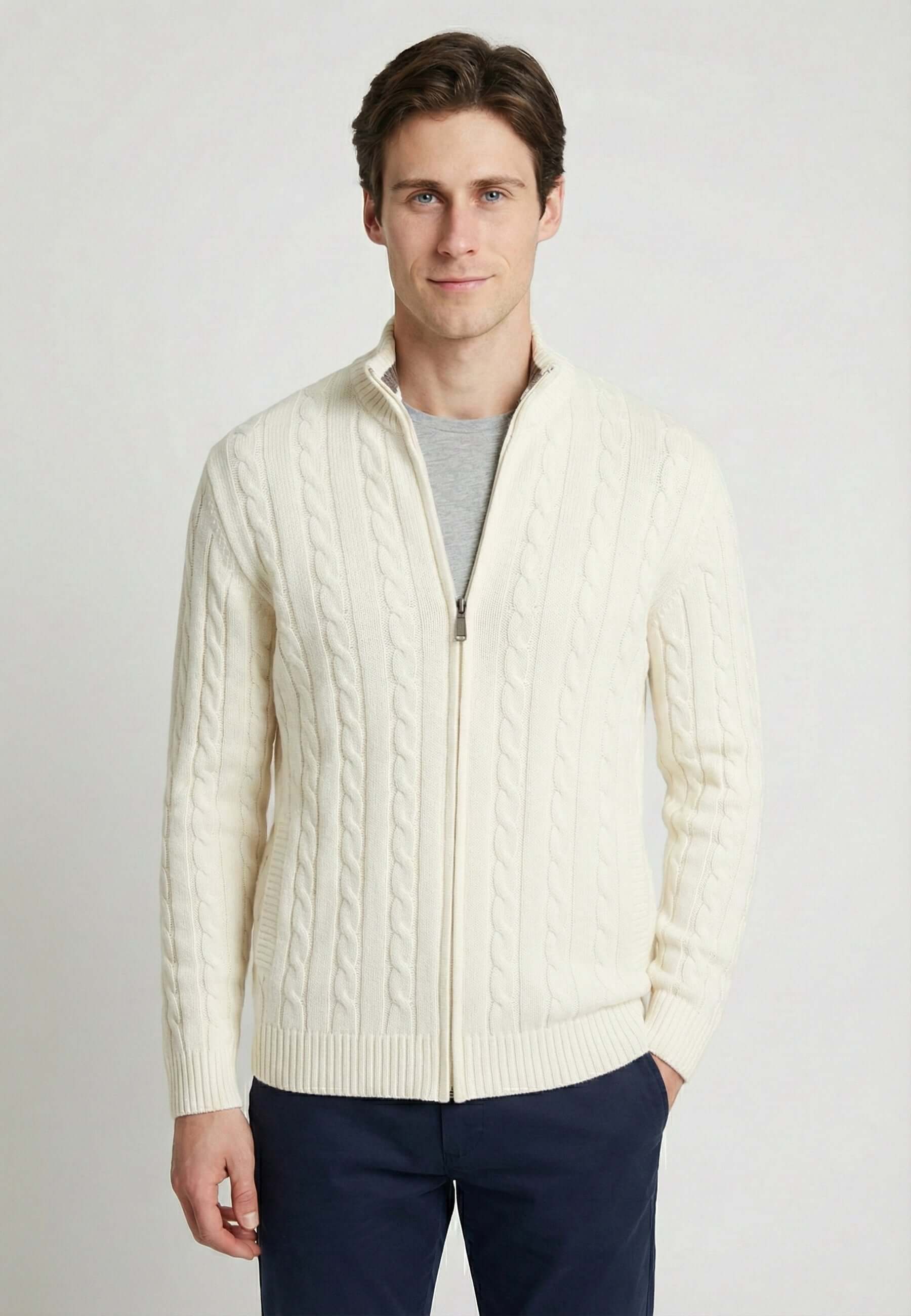 Cable Knit Full Zipper Long Sleeve Cardigan