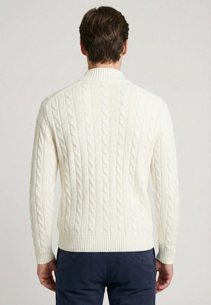 Cable Knit Full Zipper Long Sleeve Cardigan