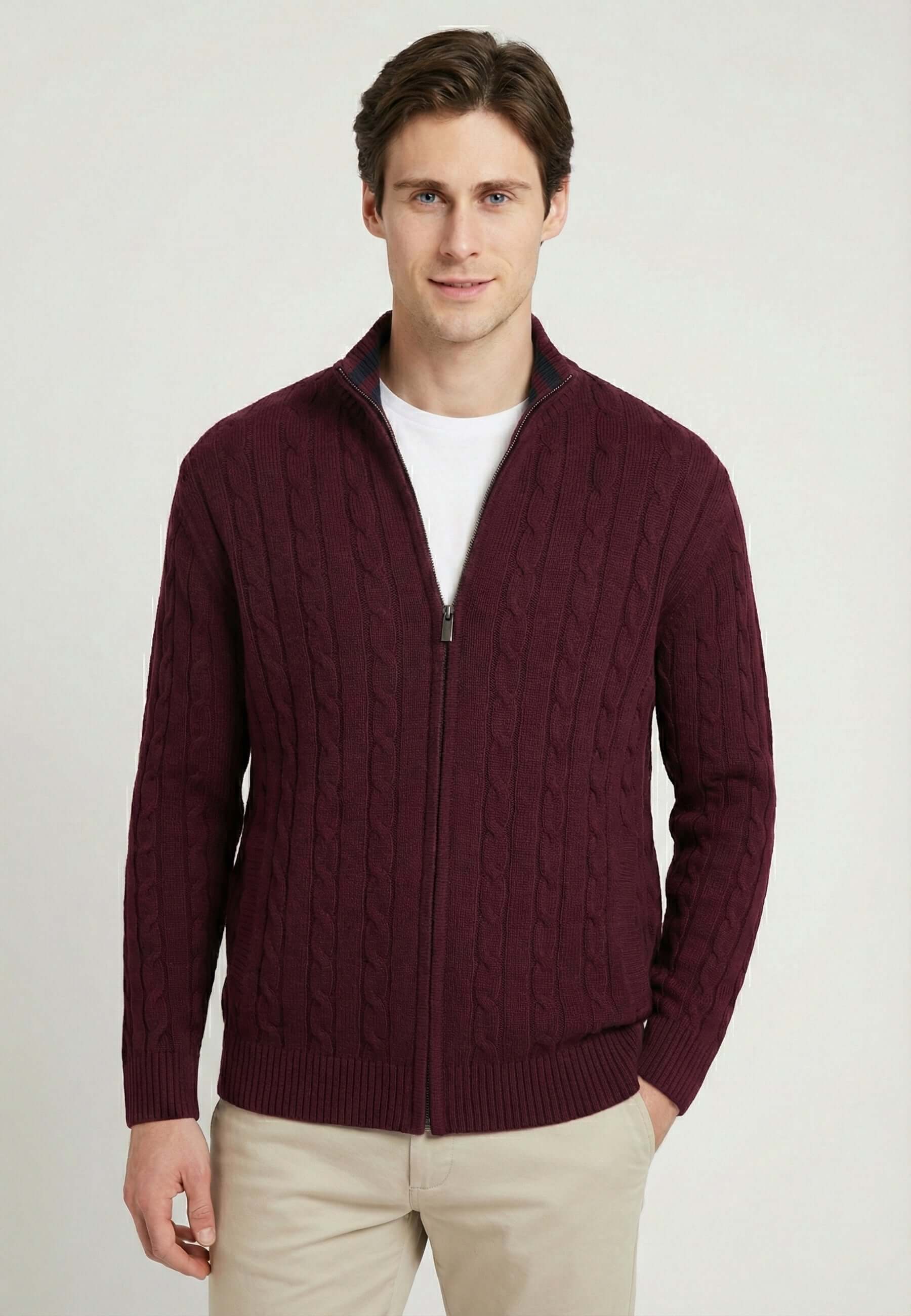 Cable Knit Full Zipper Long Sleeve Cardigan