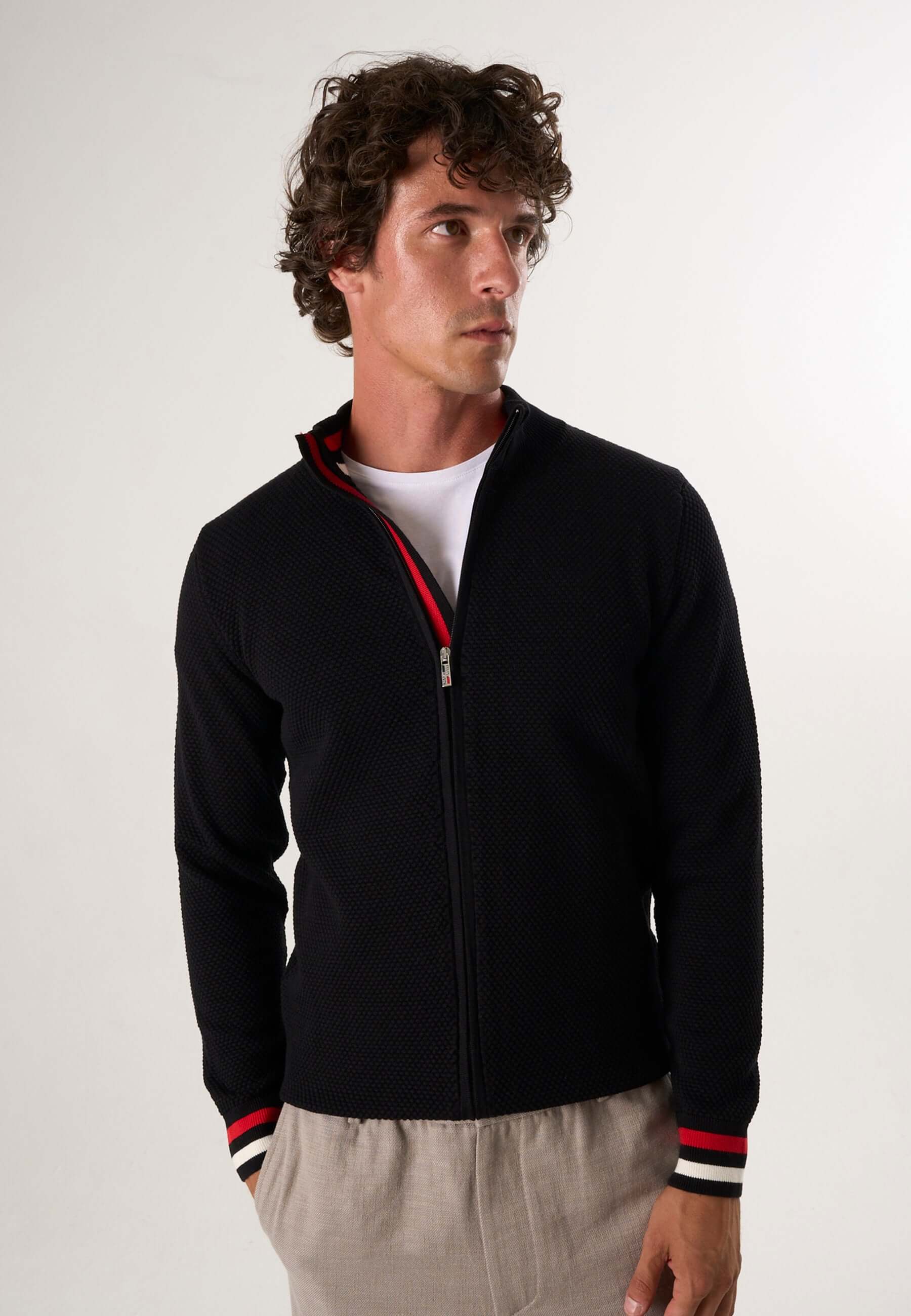 High Neck Full Zipper Long Sleeve Cardigan