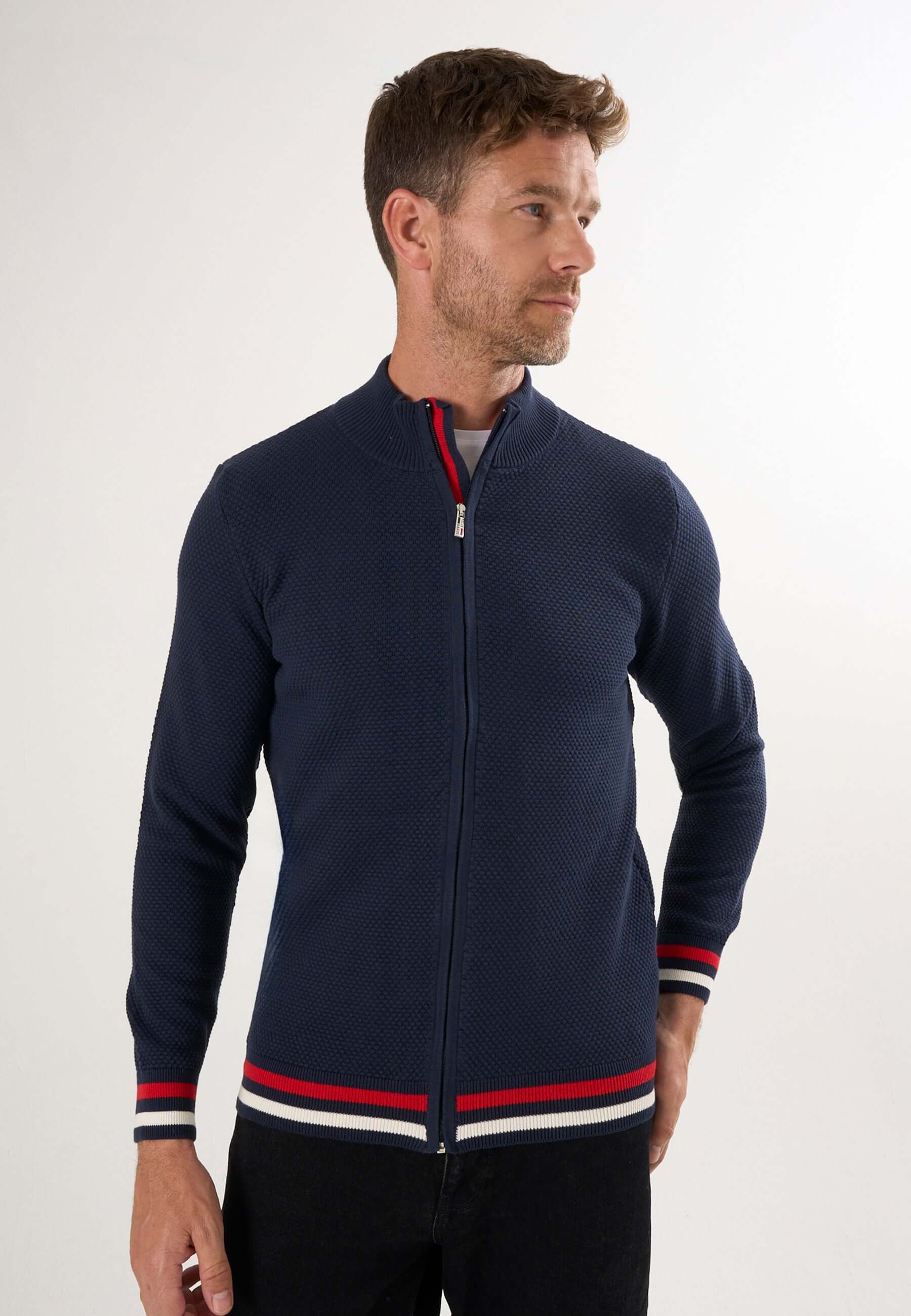 High Neck Full Zipper Long Sleeve Cardigan