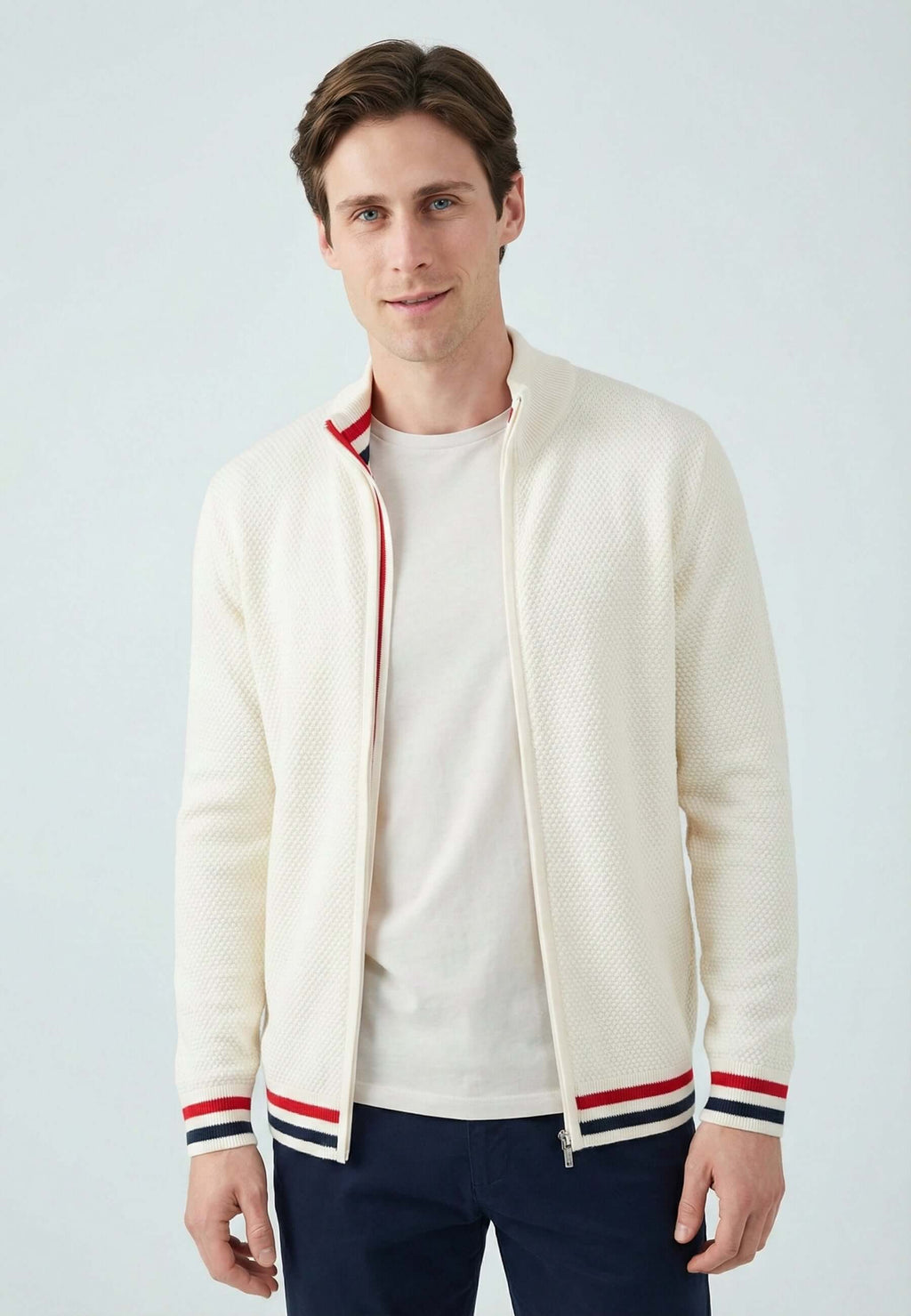 High Neck Full Zipper Long Sleeve Cardigan