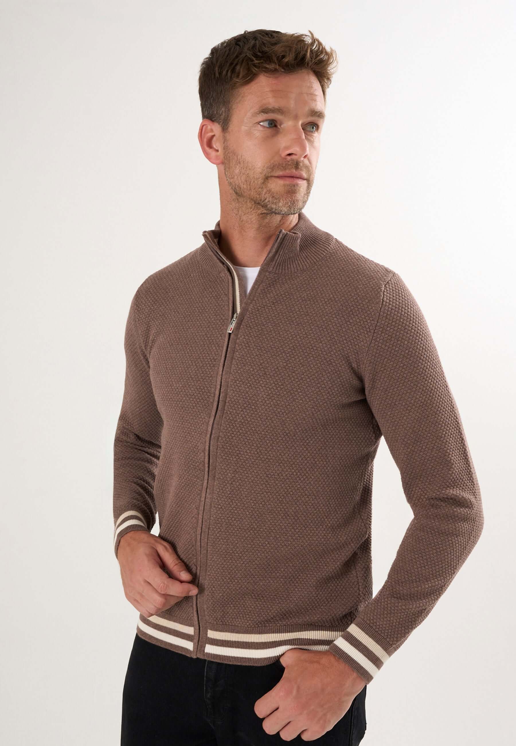 High Neck Full Zipper Long Sleeve Cardigan