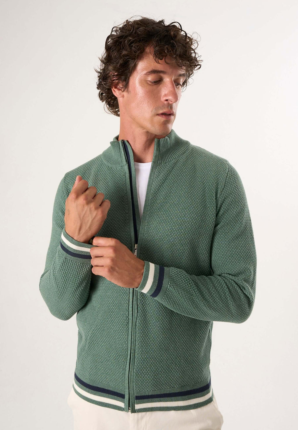 High Neck Full Zipper Long Sleeve Cardigan