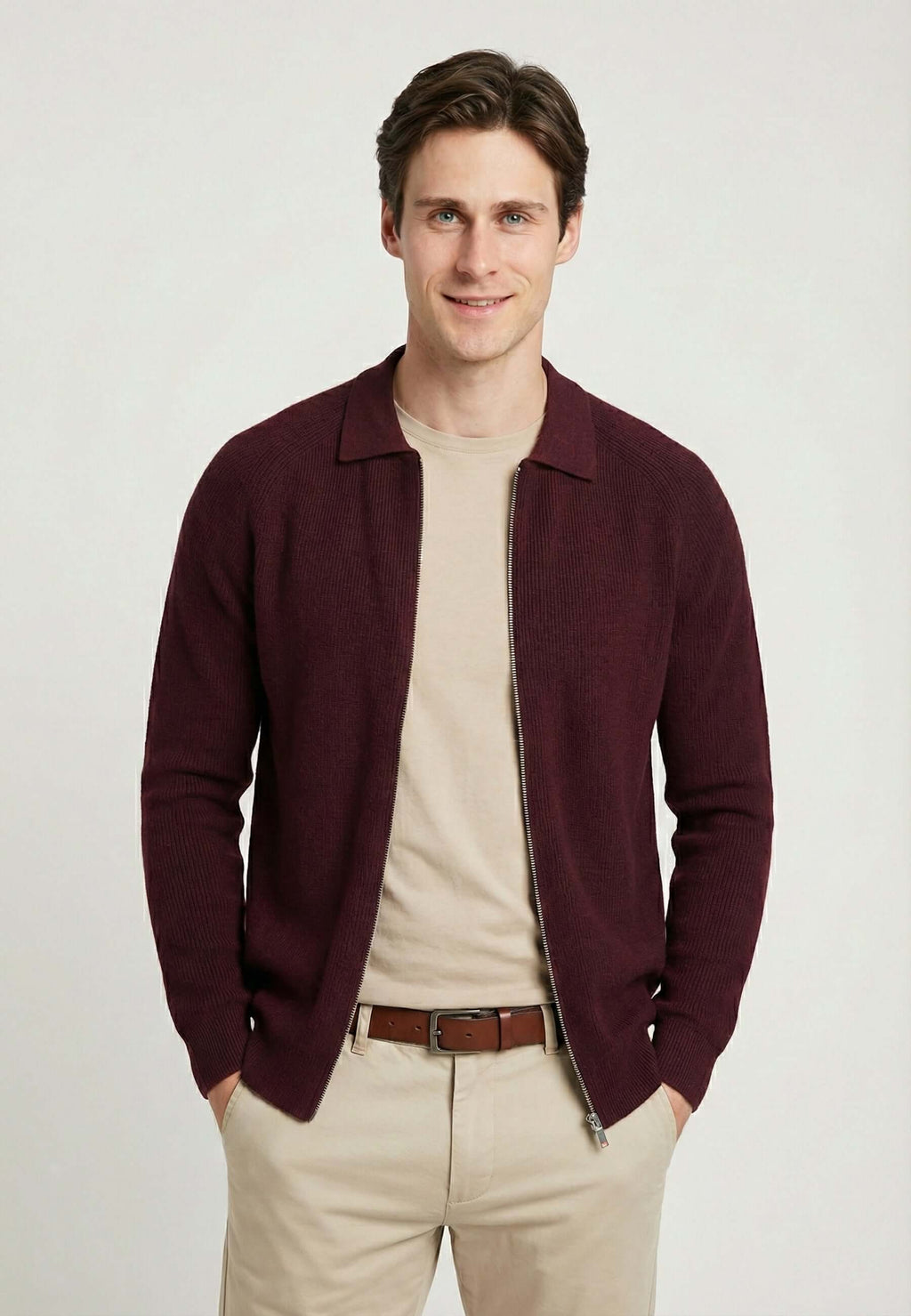 Full Zipper Knitted Cardigan