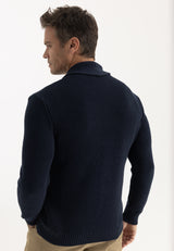 Katoenen herenvest met sjaalkraag – donkerblauw