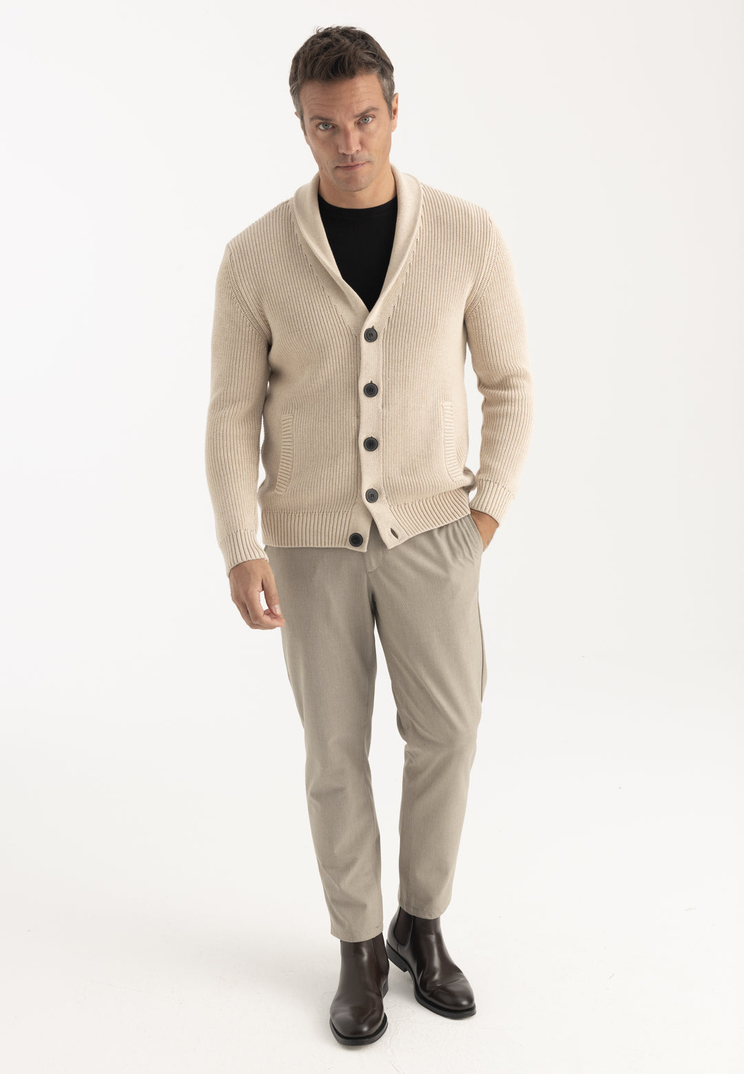 Men’s Shawl Collar Cotton Cardigan