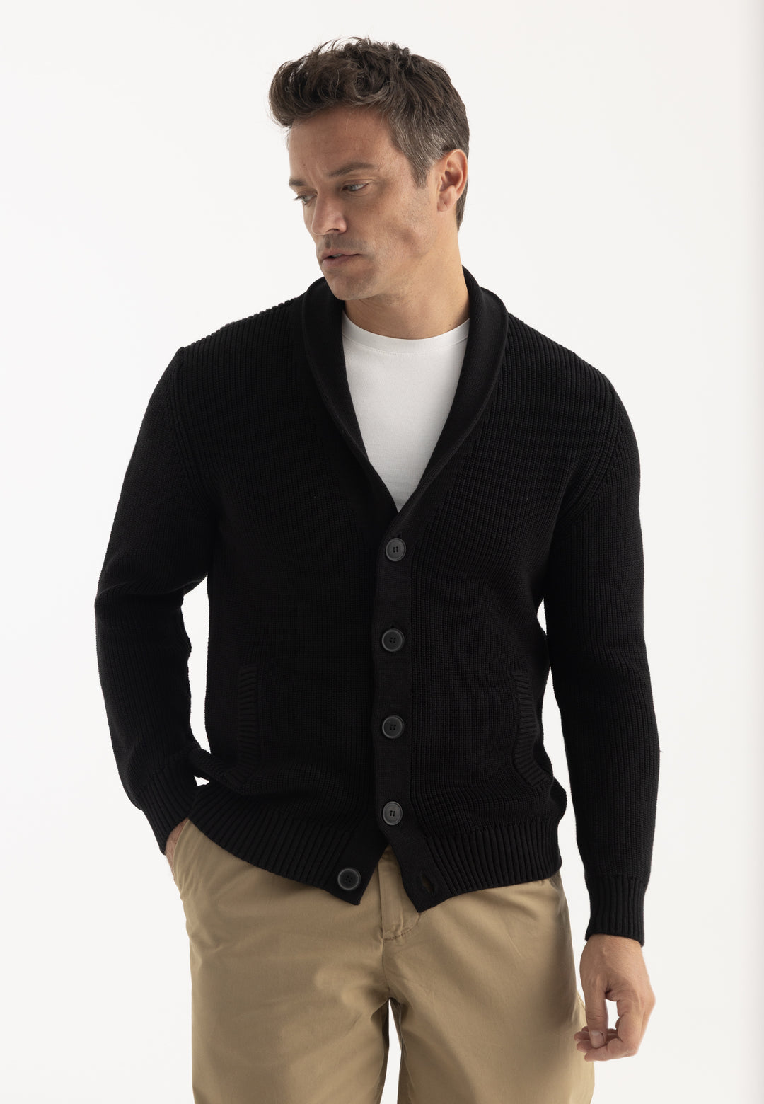 Men’s Shawl Collar Cotton Cardigan