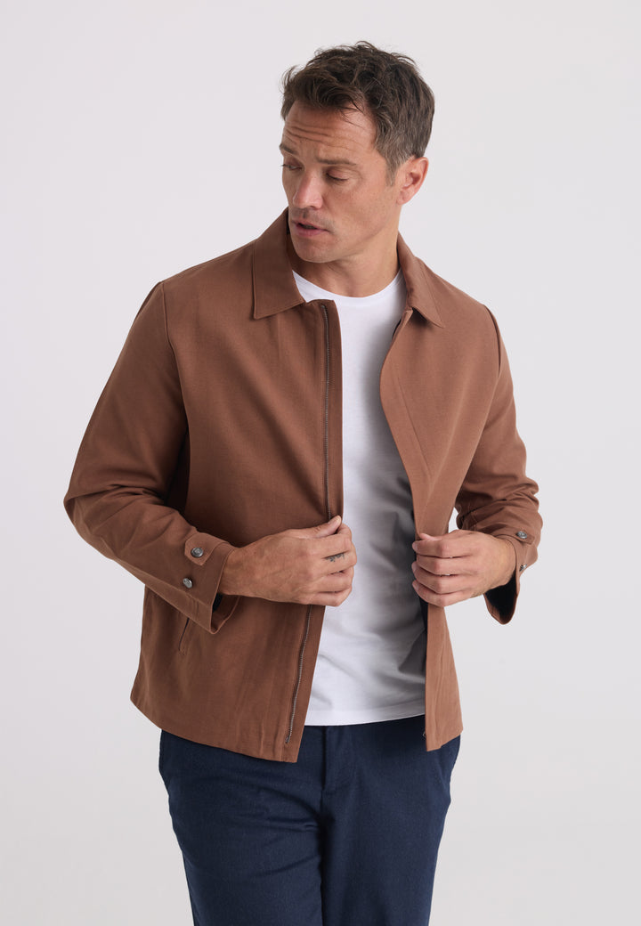 Men’s Cotton-Linen Zip Jacket - Brown