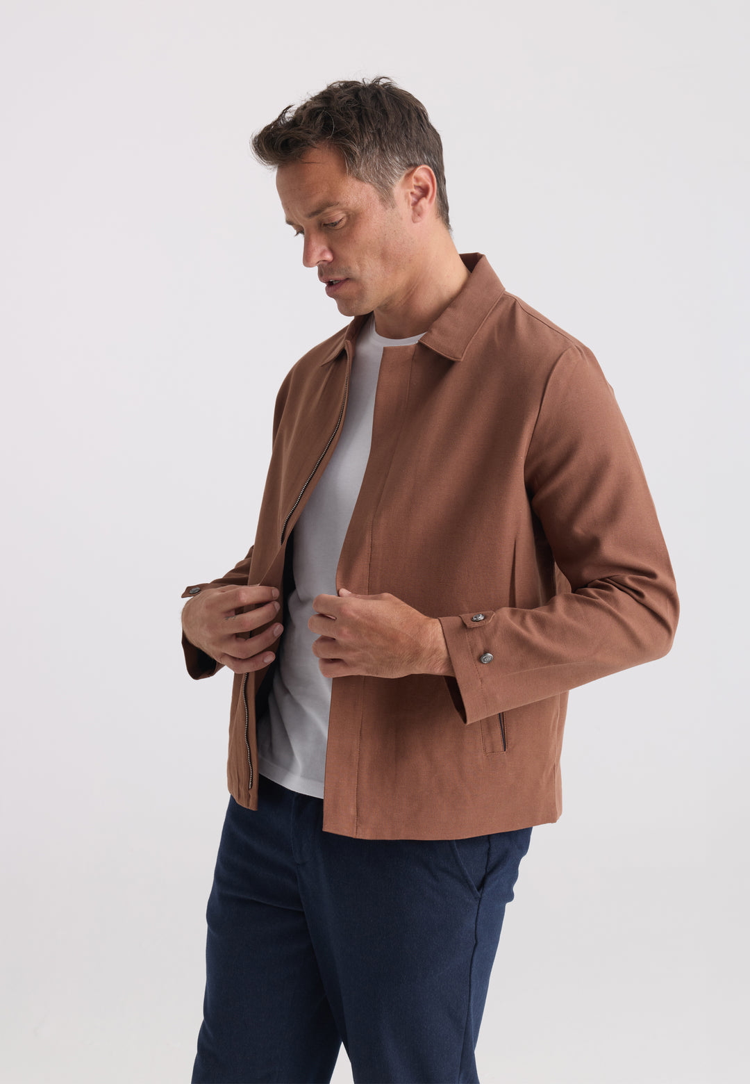 Men’s Cotton-Linen Zip Jacket - Brown