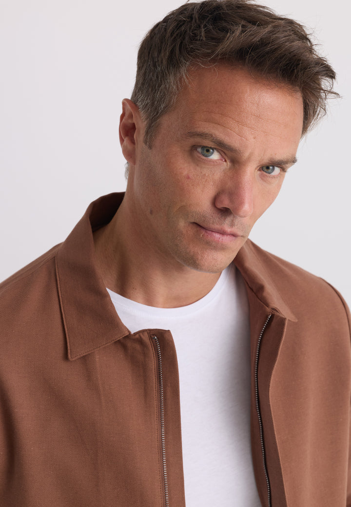 Men’s Cotton-Linen Zip Jacket - Brown