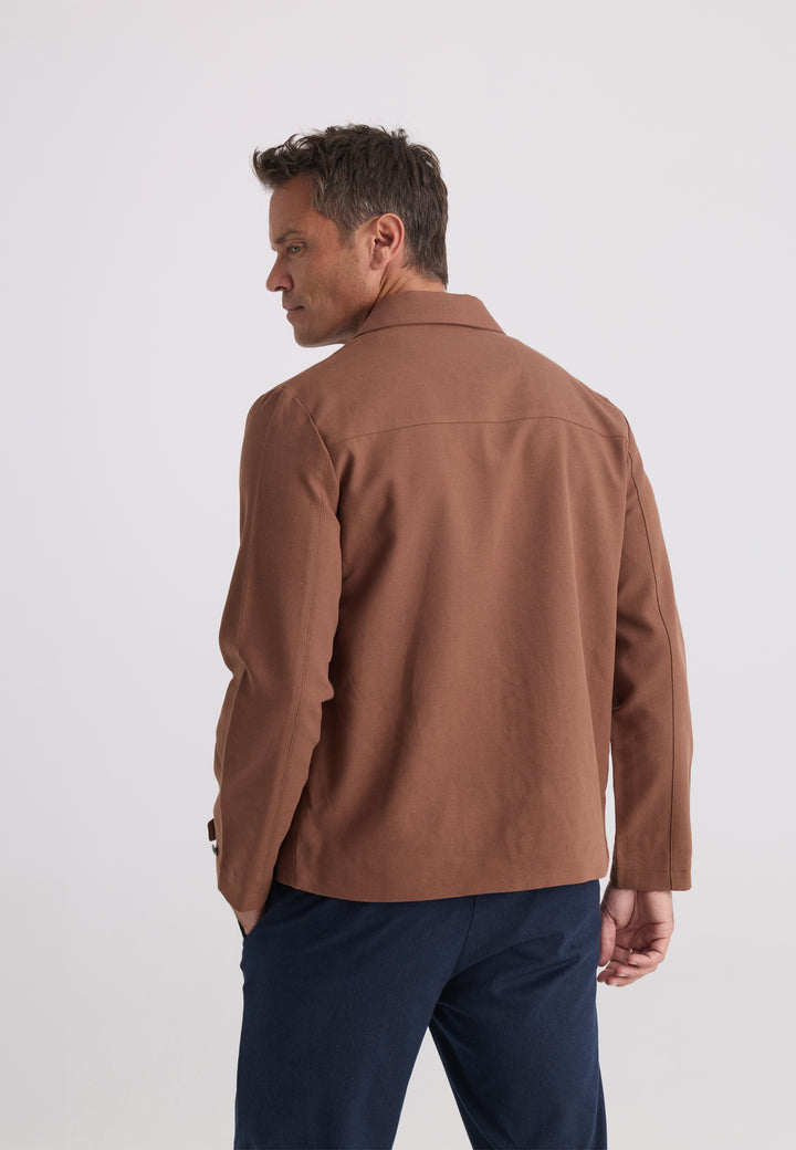 Men’s Cotton-Linen Zip Jacket - Brown