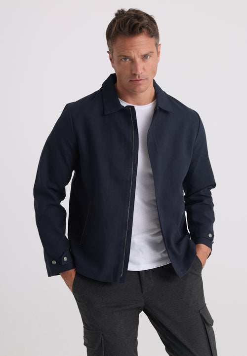 Men’s Cotton-Linen Zip Jacket - Dark blue