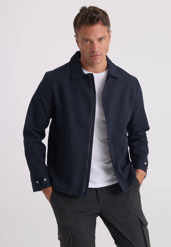Men’s Cotton-Linen Zip Jacket - Dark blue
