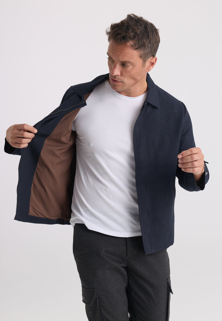 Men’s Cotton-Linen Zip Jacket - Dark blue