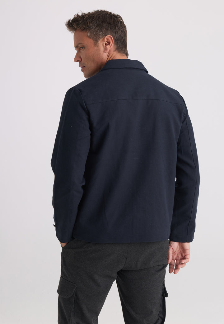 Men’s Cotton-Linen Zip Jacket - Dark blue