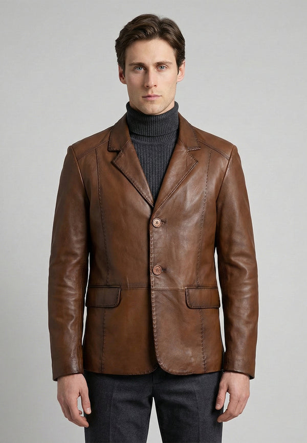 Blazer Leather Jacket with 2 buttons