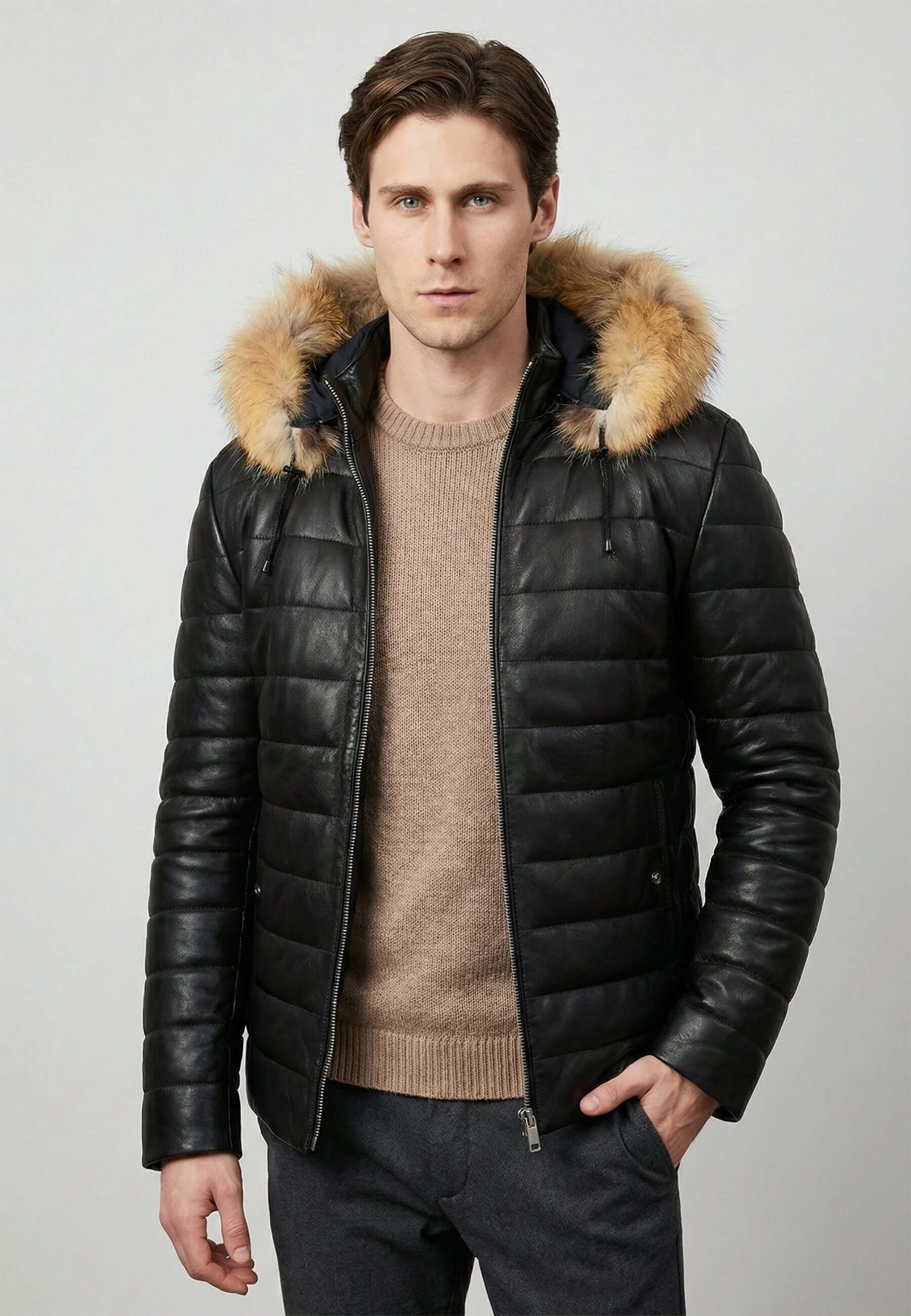 Hooded Jacket Full Zip Leather Leather Outerwear–Felix Hardy