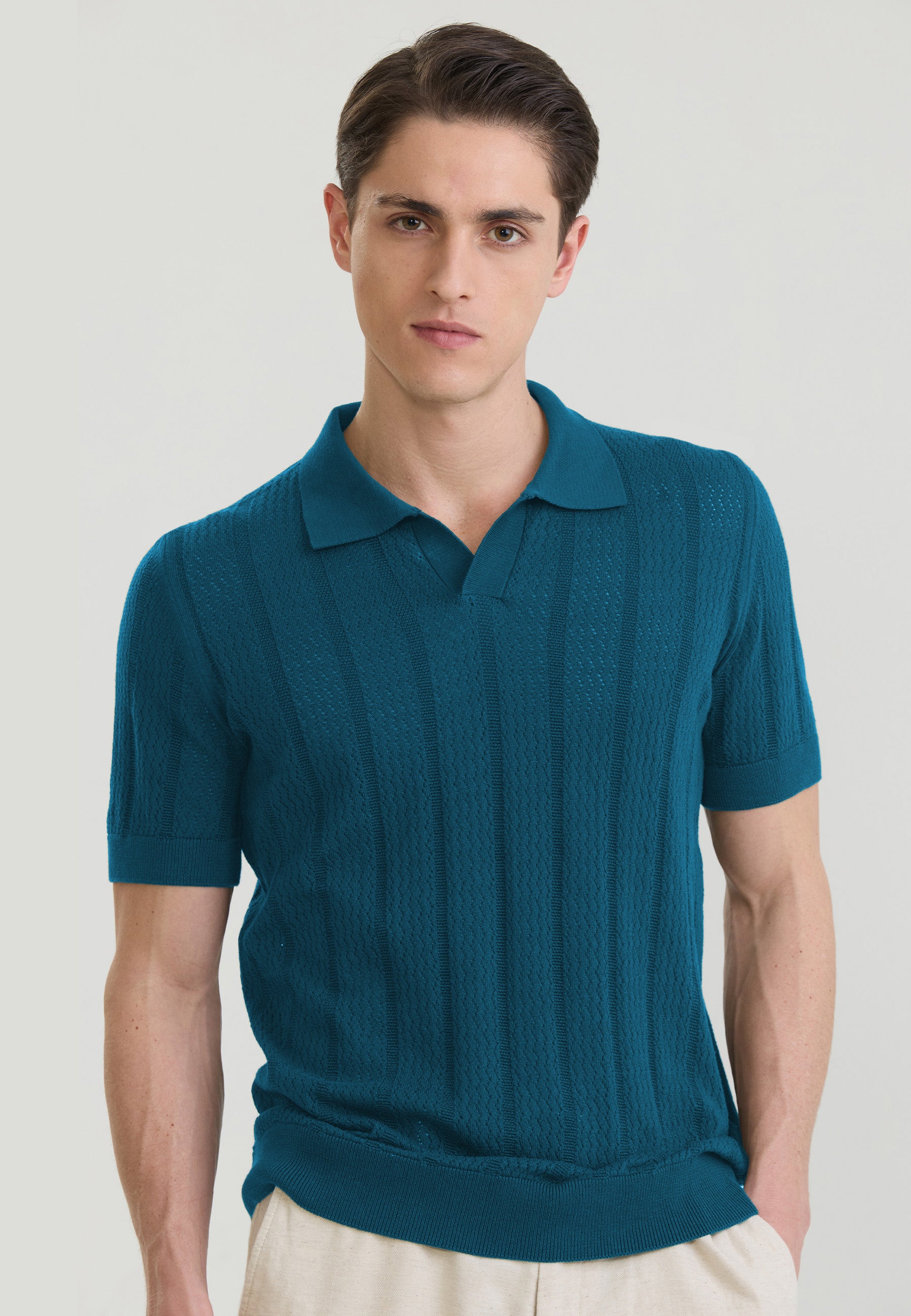 Men Openwork Pattern Knitted Polo Shirt