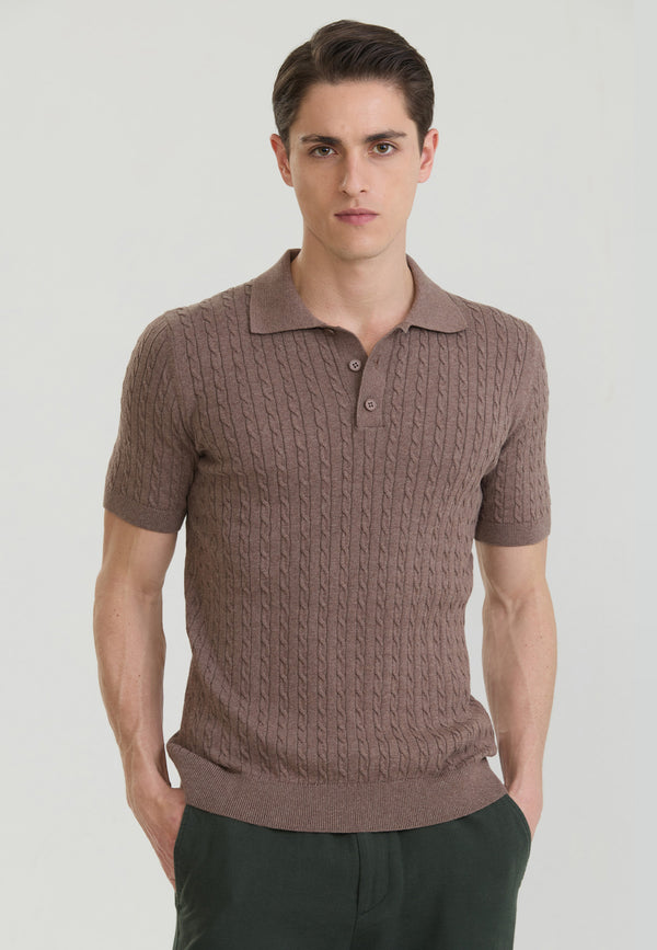Cable Knit Polo Shirt Short Sleeve