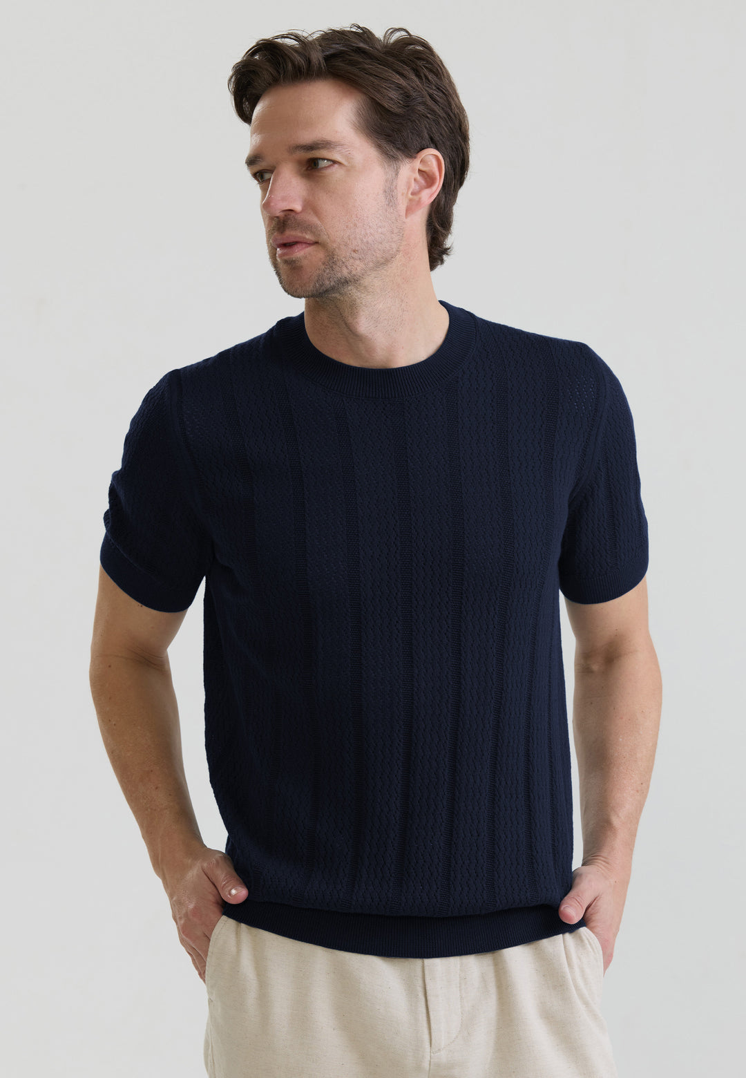 Men Openwork Pattern Knitted T-Shirt