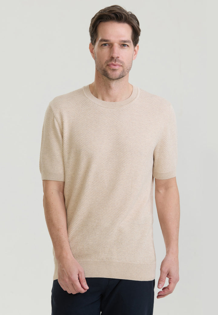 Men Basic Crew Neck Knit T-Shirt – Beige