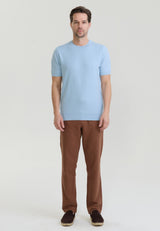 T-shirt basic da uomo in maglia a girocollo – Beige - Blu scuro screziato