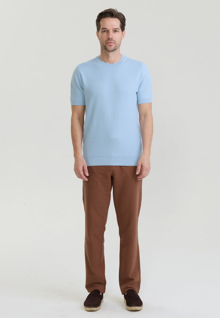 Men Basic Crew Neck Knit T-Shirt – Beige