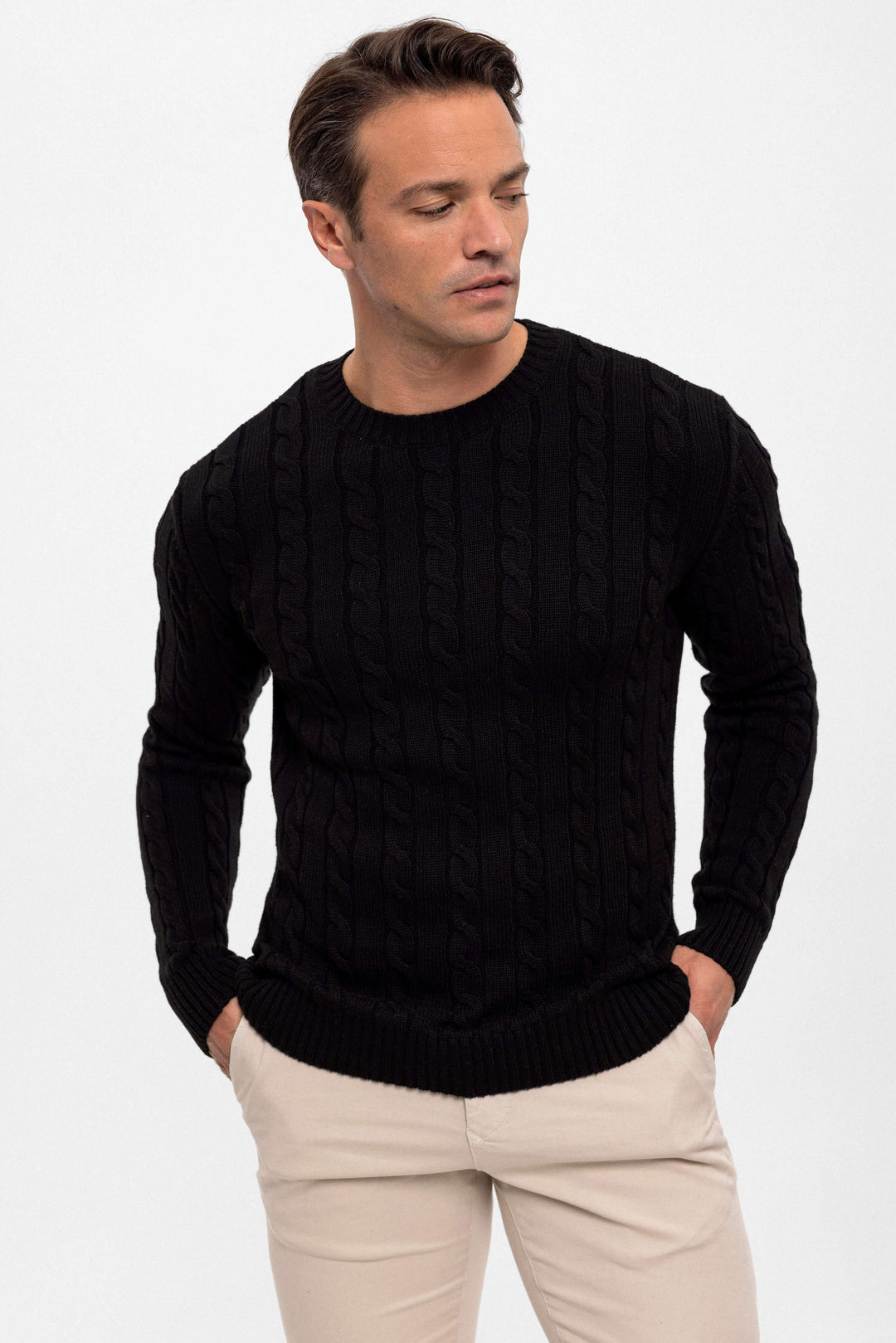 Cable Knit Crew Neck Long Sleeve Pullover