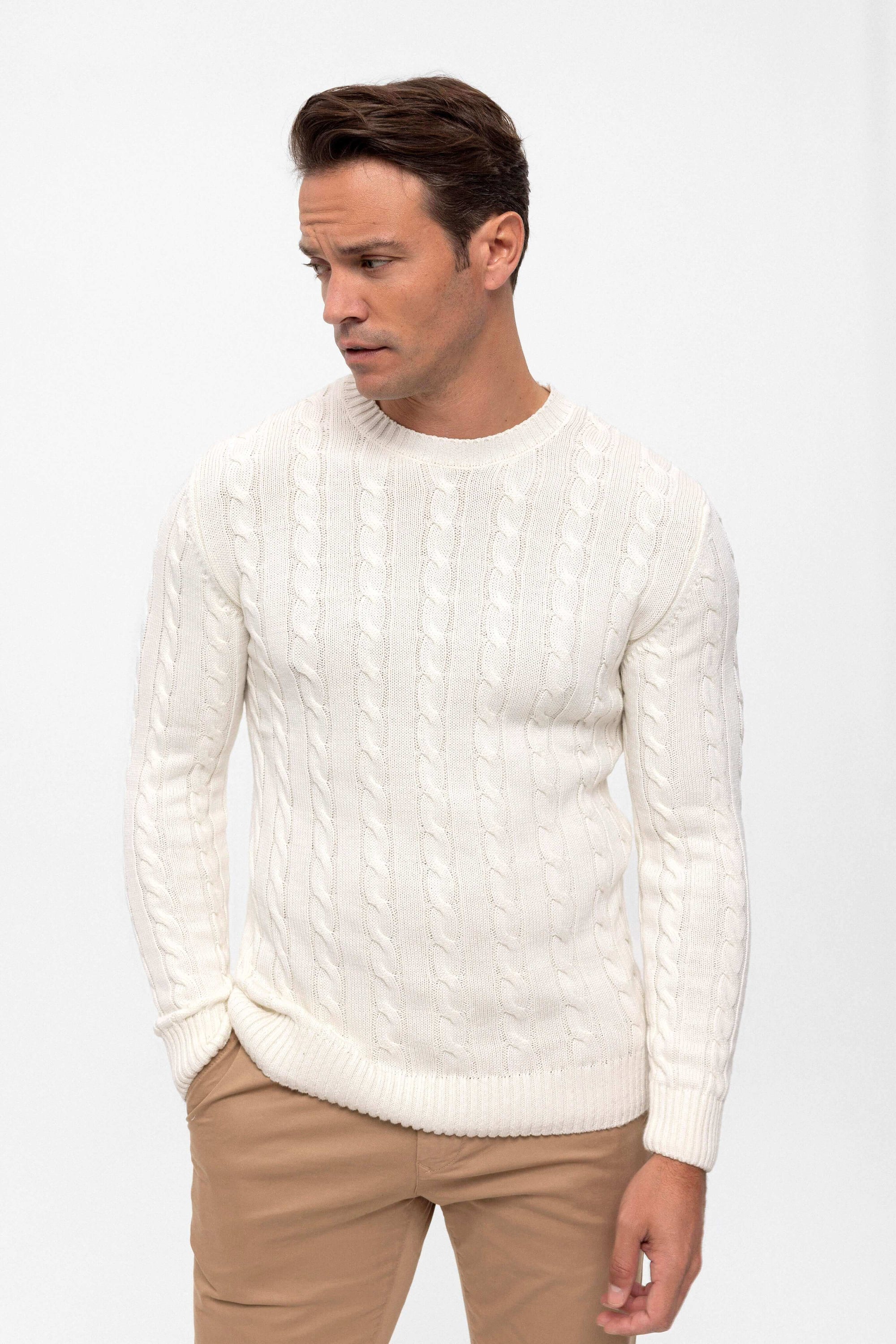 Cable Knit Crew Neck Long Sleeve Pullover