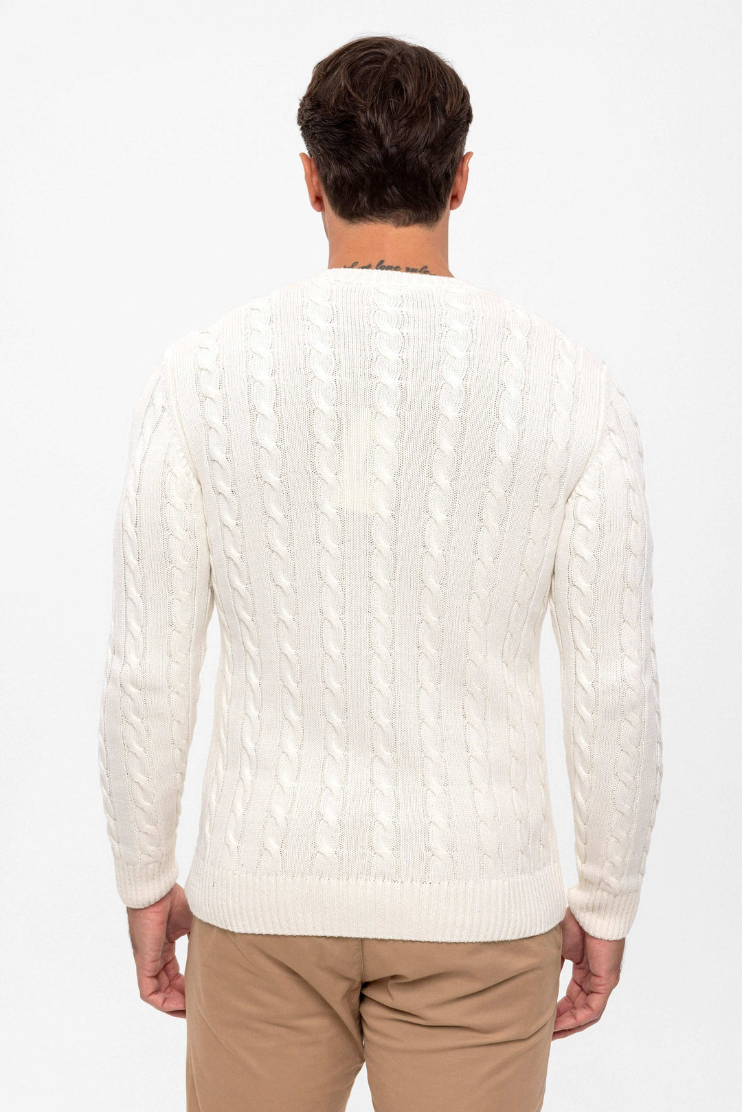 Cable Knit Crew Neck Long Sleeve Pullover - Off-white