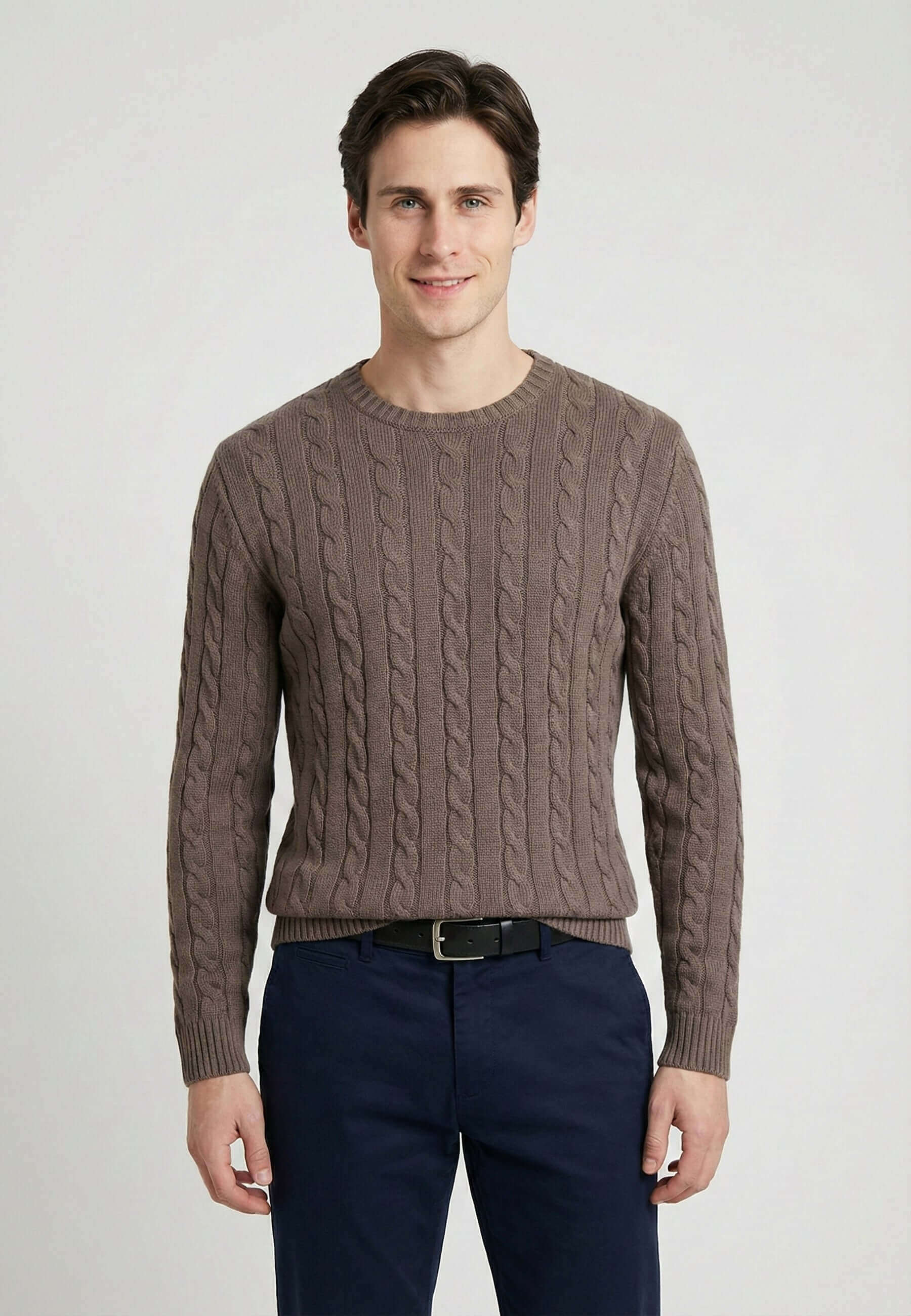 Cable Knit Crew Neck Long Sleeve Pullover