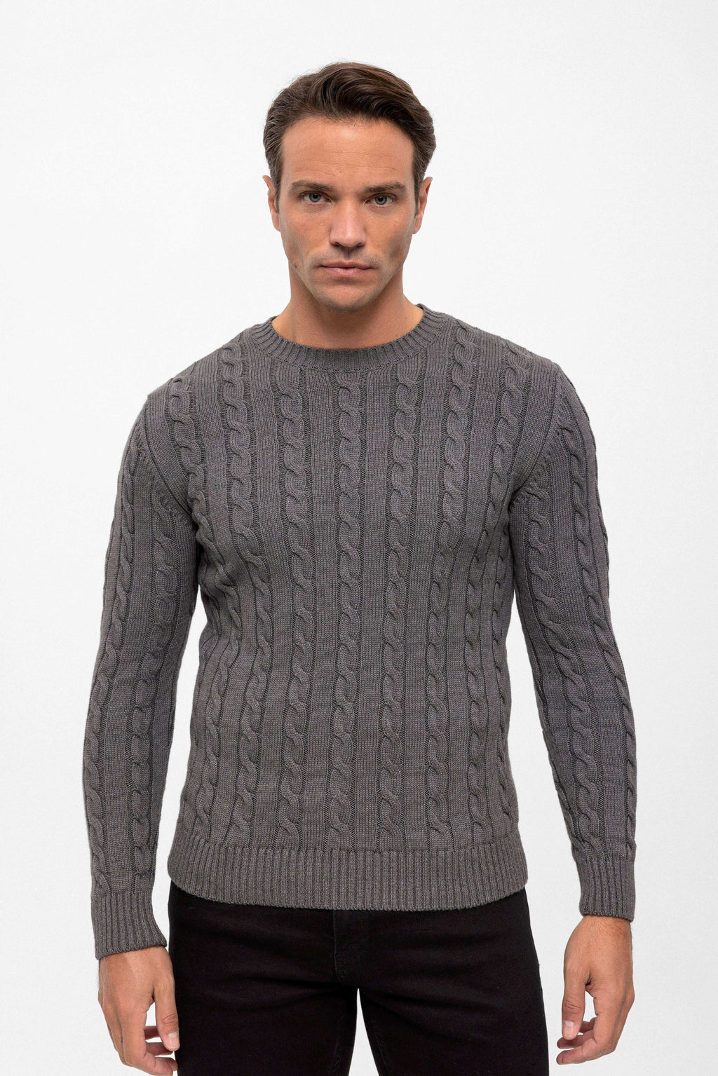 Cable Knit Crew Neck Long Sleeve Pullover