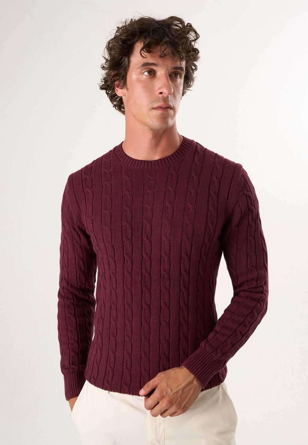 Cable Knit Crew Neck Long Sleeve Pullover