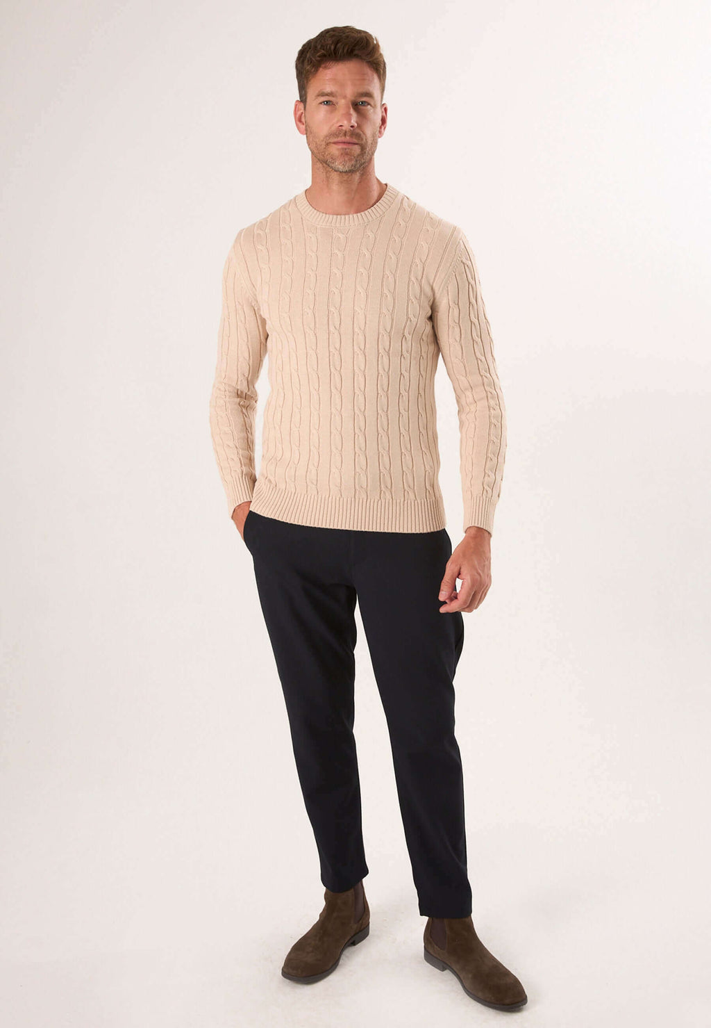 Cable Knit Crew Neck Long Sleeve Pullover