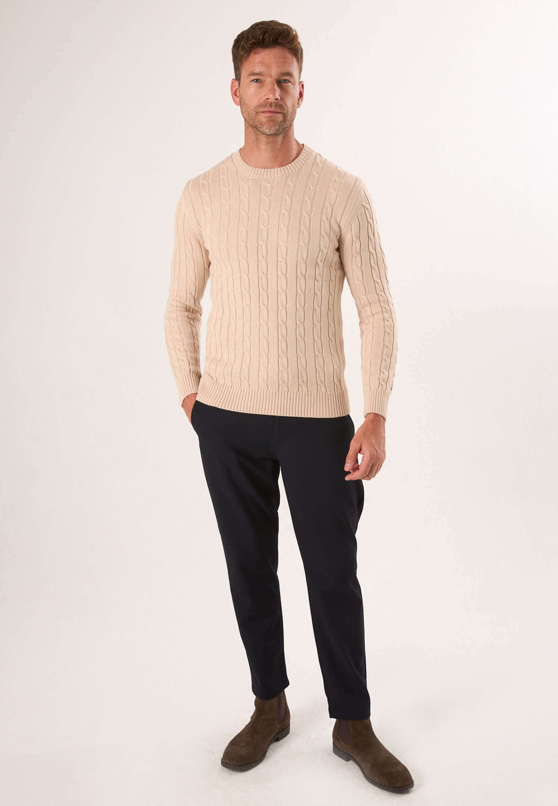 Cable Knit Crew Neck Long Sleeve Pullover