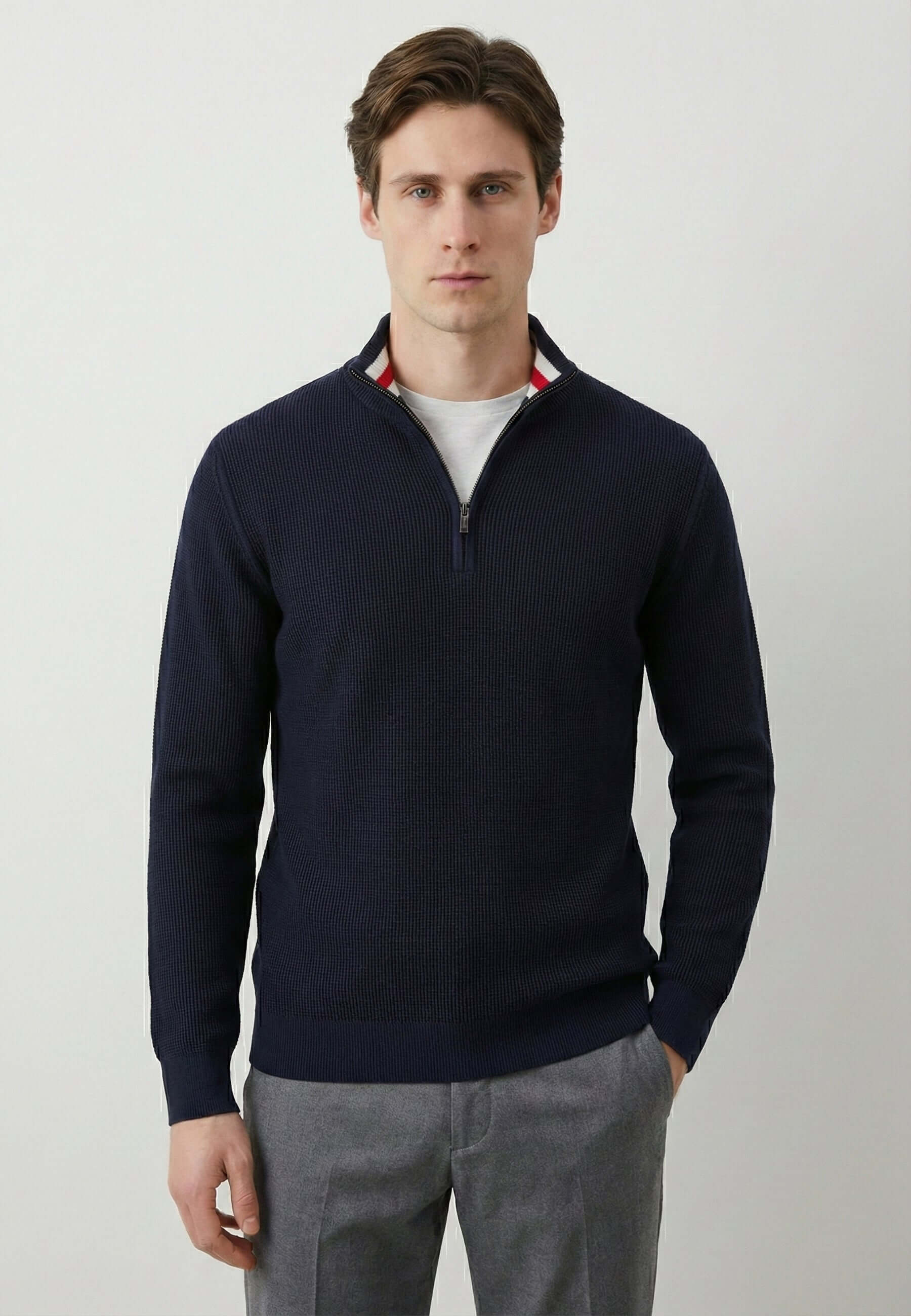 High Neck Half Zipper Long Sleeve Pullover