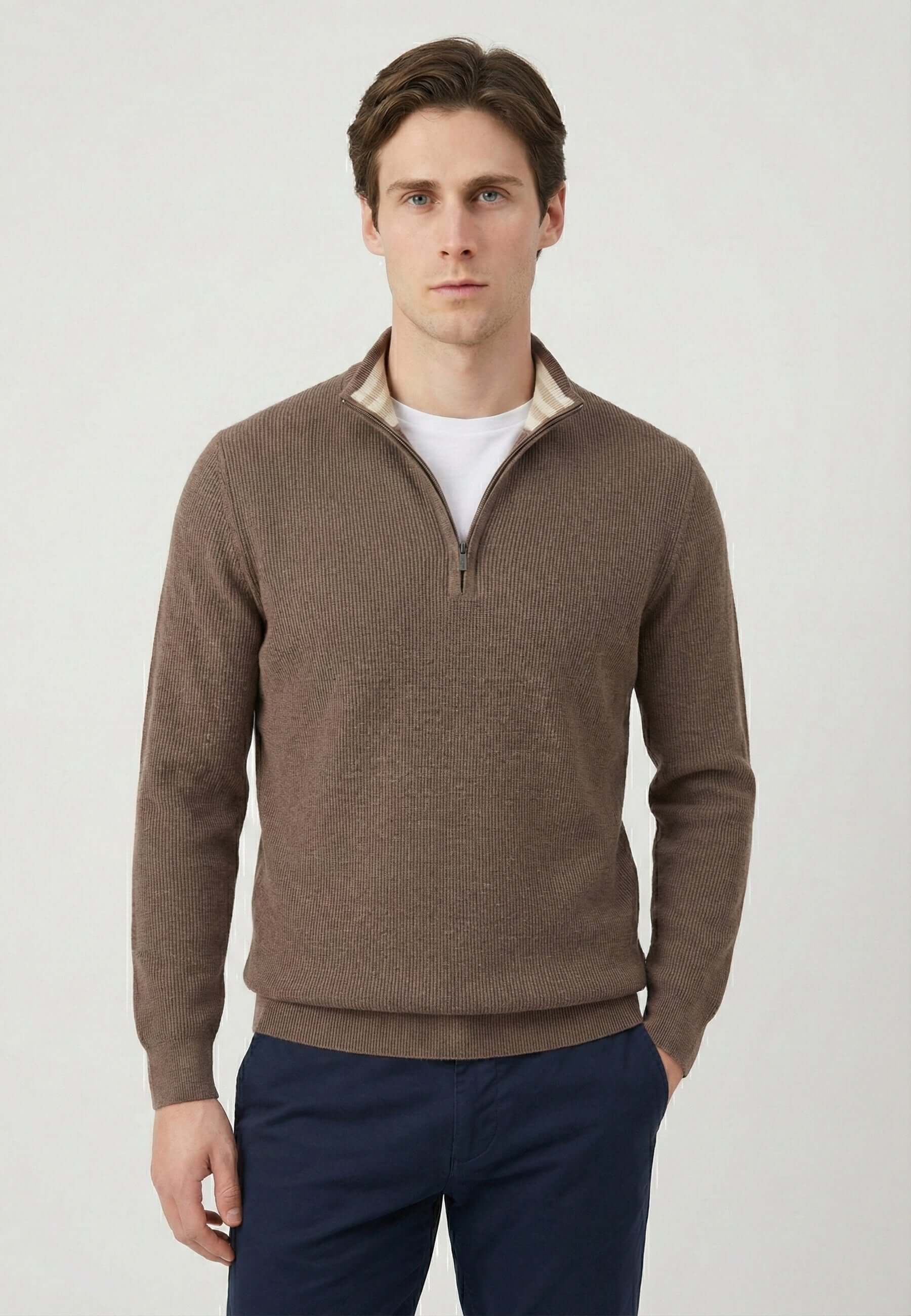 High Neck Half Zipper Long Sleeve Pullover