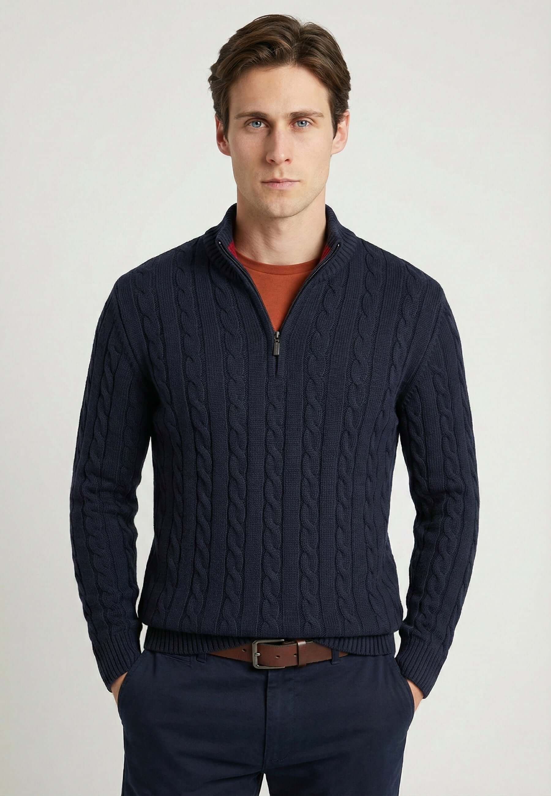 Cable Knit Half Zipper Long Sleeve Pullover