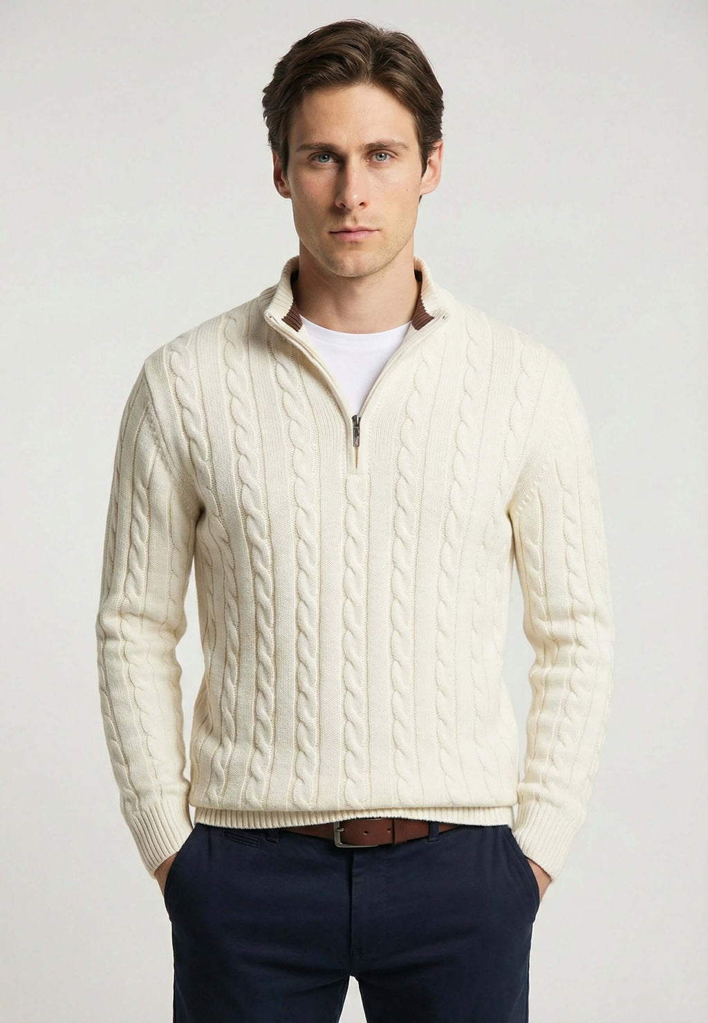 Cable Knit Half Zipper Long Sleeve Pullover