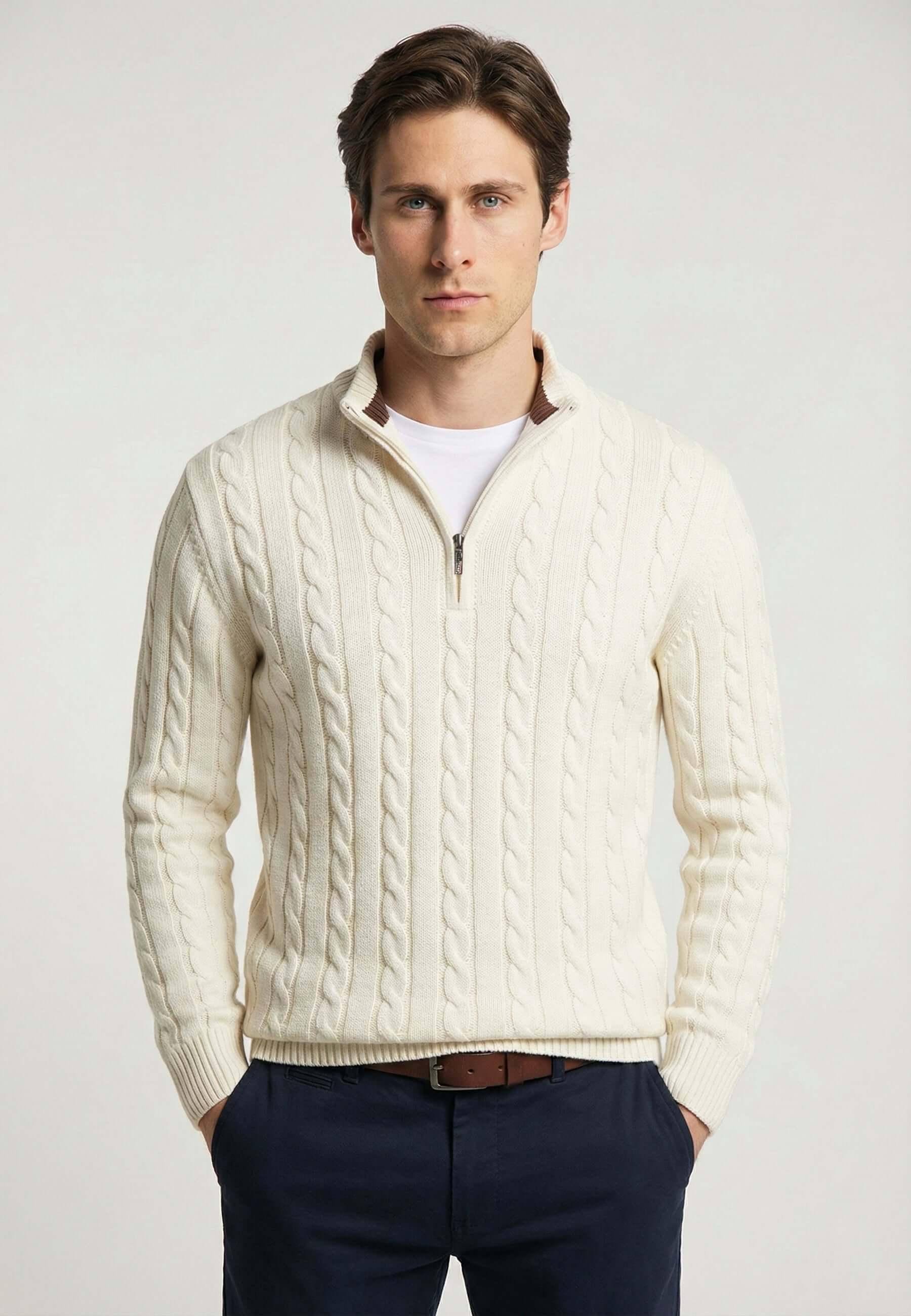 Cable Knit Half Zipper Long Sleeve Pullover