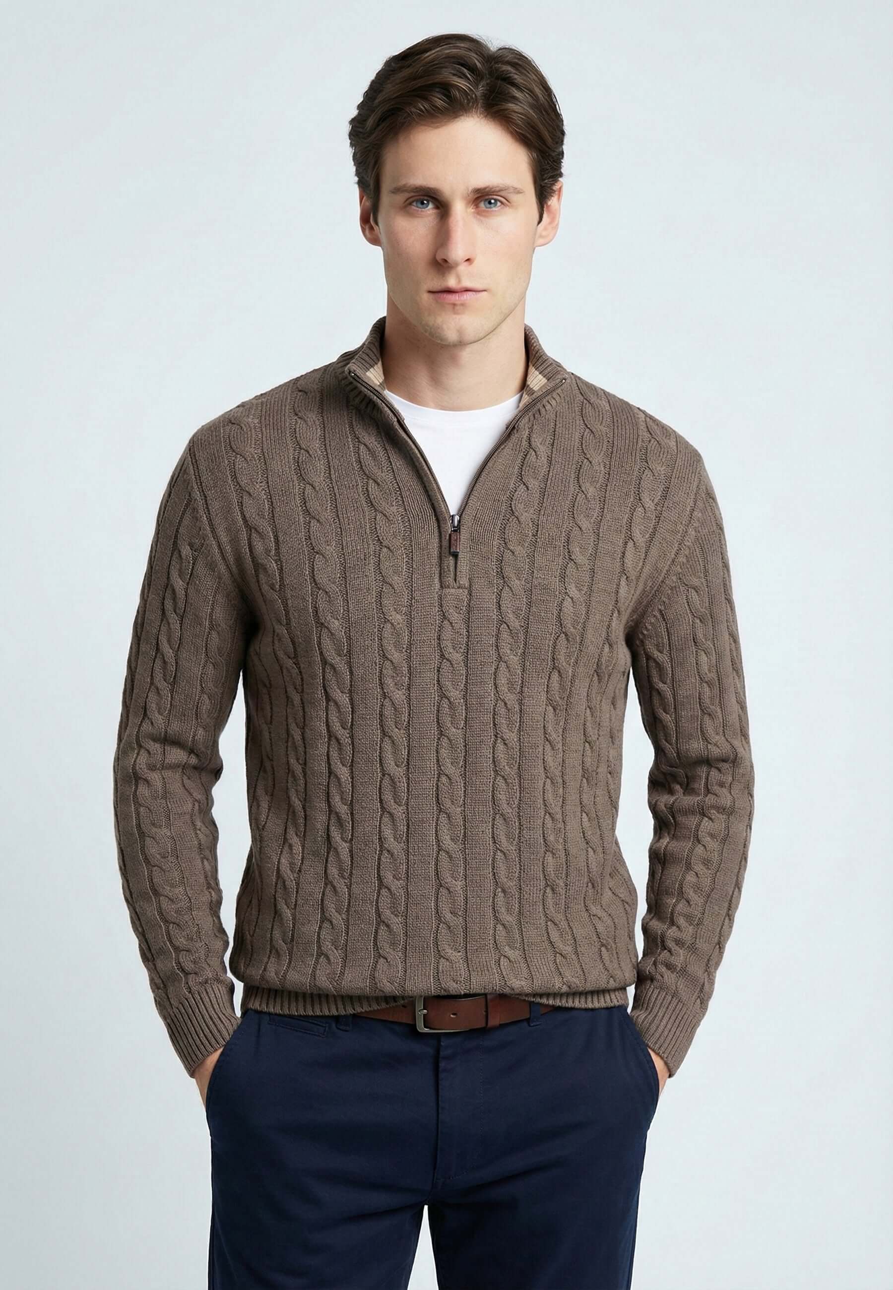 Cable Knit Half Zipper Long Sleeve Pullover