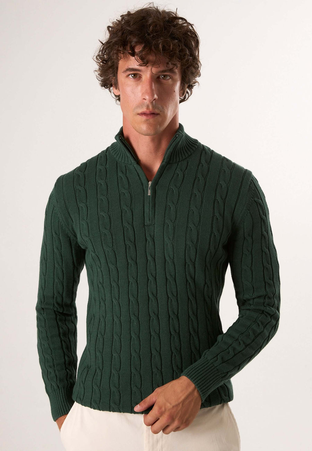 Cable Knit Half Zipper Long Sleeve Pullover