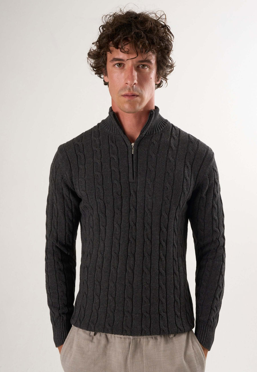 Cable Knit Half Zipper Long Sleeve Pullover