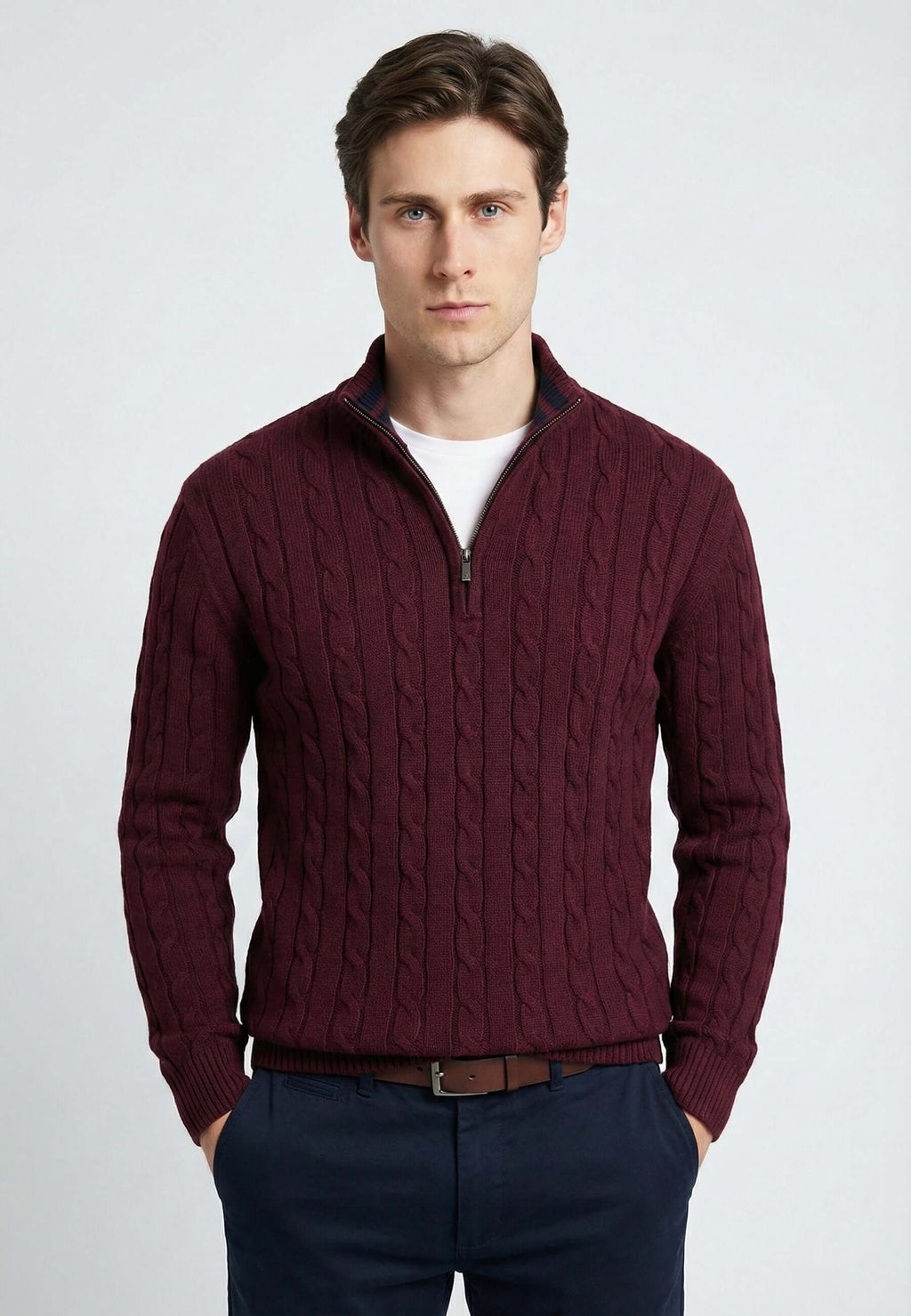 Cable Knit Half Zipper Long Sleeve Pullover